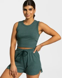TEVEO Tops*Lounge Crop Top "Dunkelgrun"