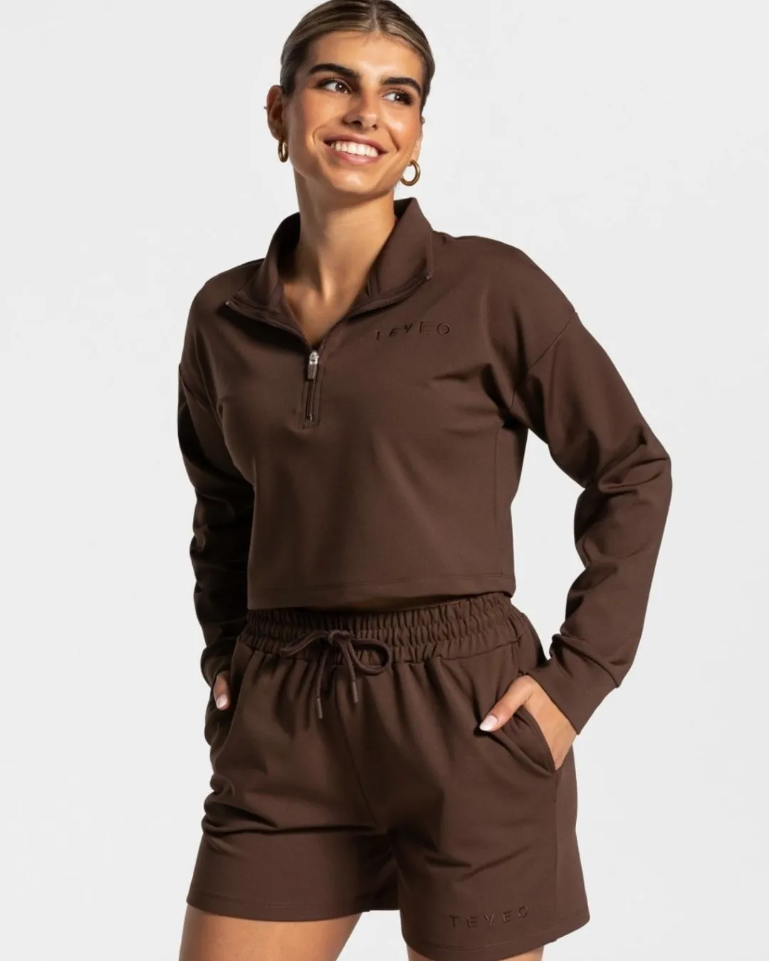 TEVEO Hoodies & Jackets*Charming Zip Sweater "Braun"